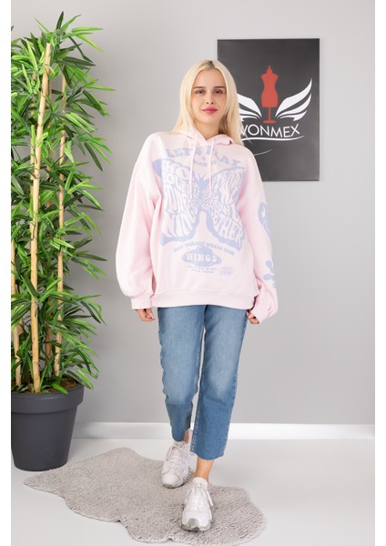 Oversize Hoodie Pamuklu 3 Iplik Şardonlu Kumaş,kabartma Baskı Kapşonlu Sweatshirt