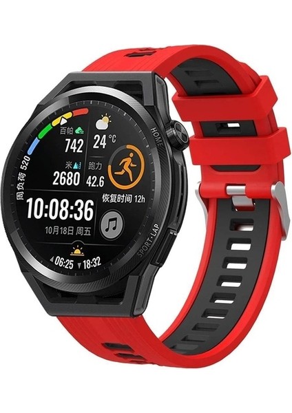 Huawei Gt2 / Gt2 Pro Uyumlu Kordon Silikon Çift Renkli Spor Esnek Kayış, Kırmızı-S