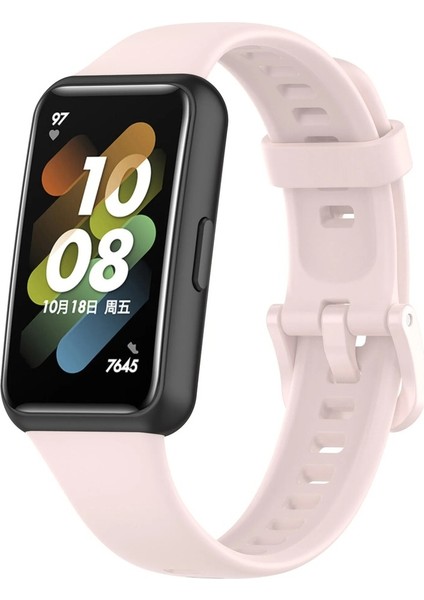 Huawei Band 7 Uyumlu Kordon Silikon Esnek Soft Yüzey Klipsli Yumuşak Spor Kayış, Açık Pembe