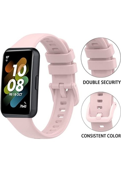 Huawei Band 7 Uyumlu Kordon Silikon Esnek Soft Yüzey Klipsli Yumuşak Spor Kayış, Açık Pembe fırsatları