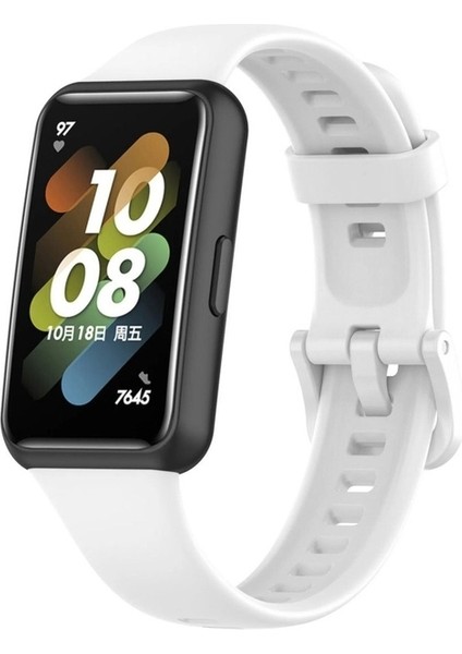 Huawei Band 7 Uyumlu Kordon Silikon Esnek Soft Yüzey Klipsli Yumuşak Spor Kayış, Beyaz