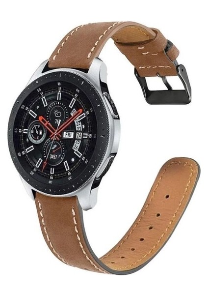 Huawei Gt2 / Gt2 Pro Uyumlu Kordon Deri Dikişli Metal Klipsli Kayış, Kahverengi