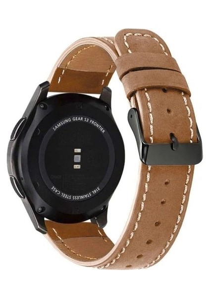 Huawei Gt2 / Gt2 Pro Uyumlu Kordon Deri Dikişli Metal Klipsli Kayış, Kahverengi fiyatları