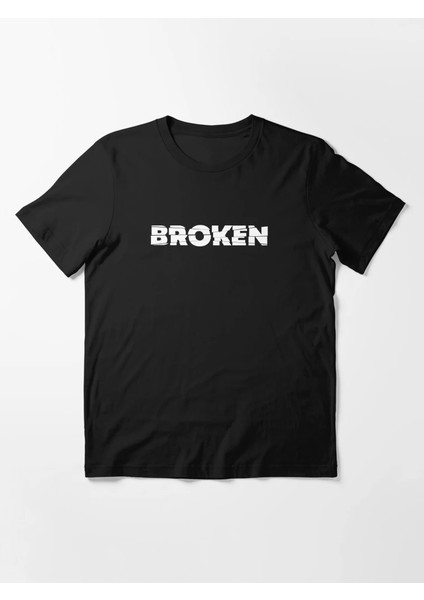 Broken Baskılı Bisiklet Yaka T-Shirt