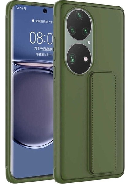Huawei P50 Pro Uyumlu Kılıf Qstand Kapak, Koyu Yeşil
