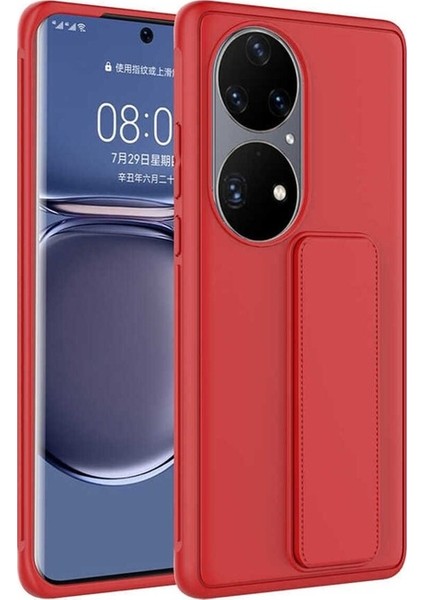 Huawei P50 Pro Uyumlu Kılıf Qstand Kapak, Kırmızı