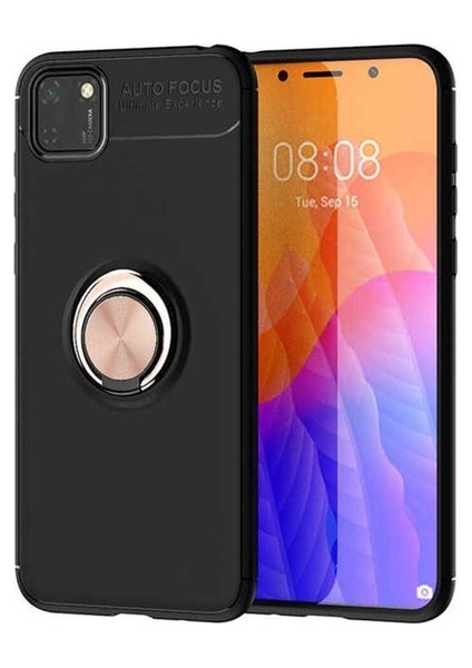 Huawei Y5P Uyumlu Kılıf Ravel Silikon Kapak, Siyah-Rose Gold