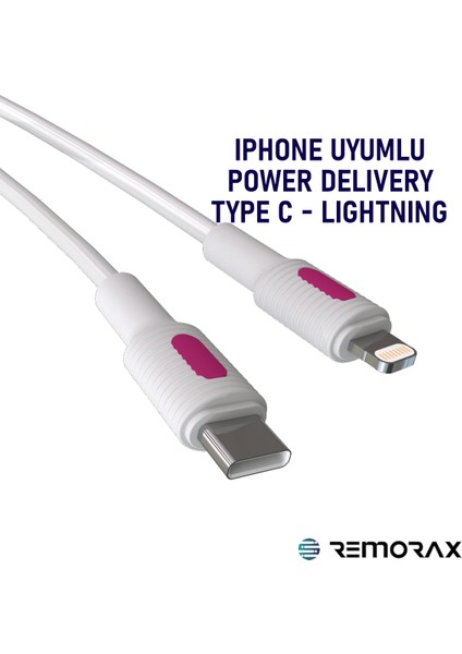 Coral iPhone Uyumlu Power Delivery Type C-Lightning 150 Cm 27 Watt PD Fuşya-Beyaz