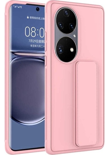 Huawei P50 Pro Uyumlu Kılıf Qstand Kapak, Pembe