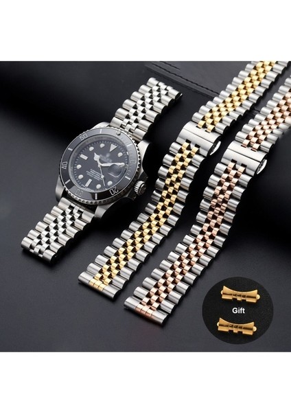 Huawei Watch Gt2 / Gt3 Uyumlu Kordon Paslanmaz Metal Klipsli Rolex Kayış, Gümüş-Rosegold fırsatları