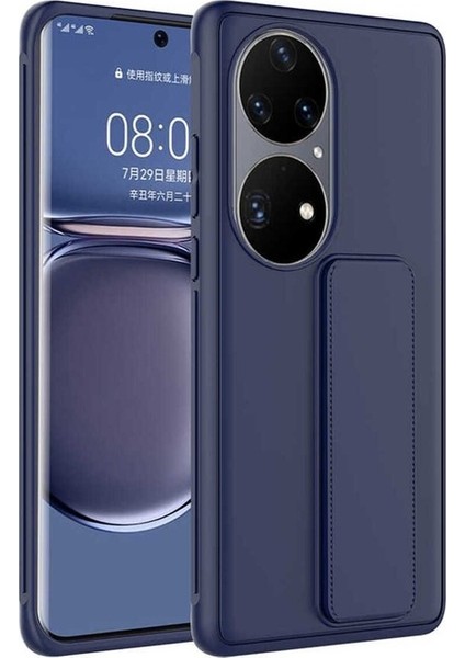 Huawei P50 Pro Uyumlu Kılıf Qstand Kapak, Lacivert