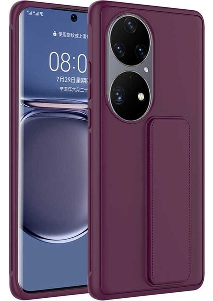 Huawei P50 Pro Uyumlu Kılıf Qstand Kapak, Mürdüm