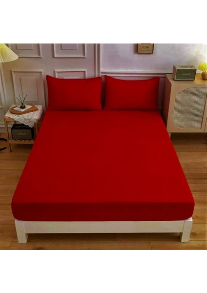 Bordo Renkli Pamuklu Ranforce Kumaştan Tek / Çift Kişilik Fitted Lastikli Çarşaf Takımı