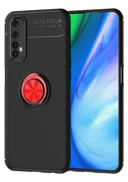 Realme 7 Uyumlu Kılıf Ravel Silikon Kapak, Siyah-Kırmızı