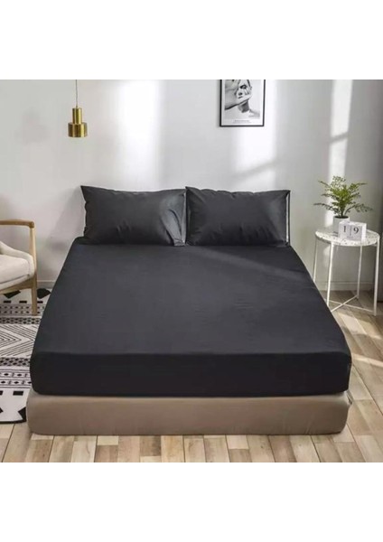 Siyah Renkli Pamuklu Ranforce Kumaştan Tek / Çift Kişilik Fitted Lastikli Çarşaf Takımı