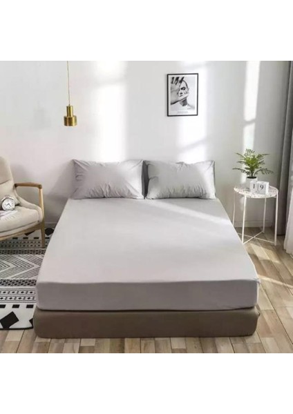 Gri Renkli Pamuklu Ranforce Kumaştan Tek / Çift Kişilik Fitted Lastikli Çarşaf Takımı
