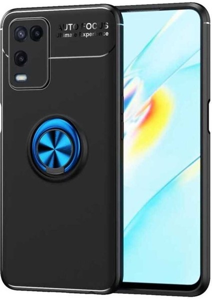 Oppo A54 4g Uyumlu Kılıf Ravel Silikon Kapak, Siyah-Mavi