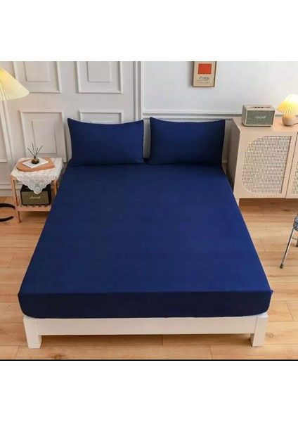 Lacivert Renkli Pamuklu Ranforce Kumaştan Tek / Çift Kişilik Fitted Lastikli Çarşaf Takımı