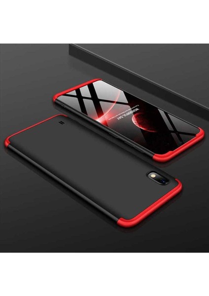 Samsung Galaxy A10 Uyumlu Kılıf Ays Kapak, Siyah-Kırmızı