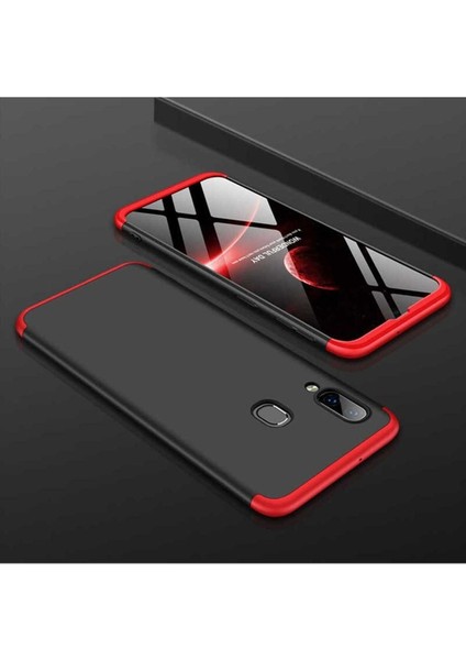 Samsung Galaxy A20 Uyumlu Kılıf Ays Kapak, Siyah-Kırmızı