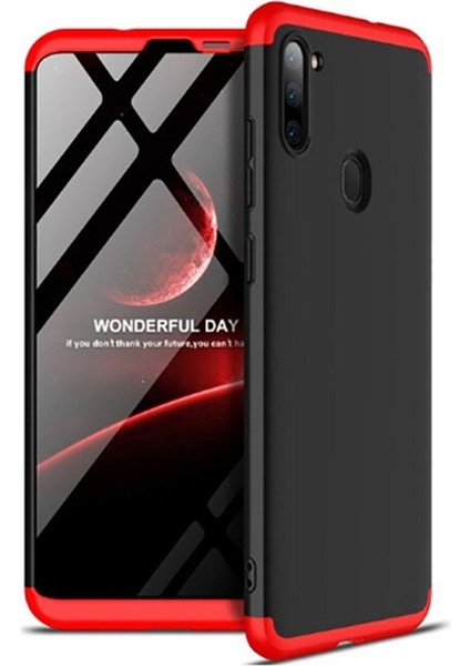 Samsung Galaxy A11 Uyumlu Kılıf Ays Kapak, Siyah-Kırmızı