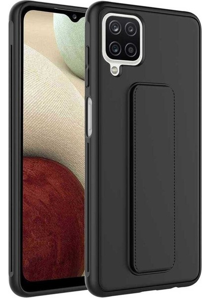 Samsung Galaxy A12 Uyumlu Kılıf Qstand Kapak, Siyah