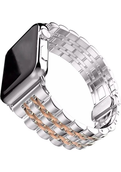 Apple Watch Ultra Uyumlu Kordon Paslanmaz Metal Çelik Kayış, Rose Gol