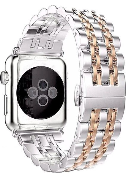Apple Watch Ultra Uyumlu Kordon Paslanmaz Metal Çelik Kayış, Rose Gol modelleri