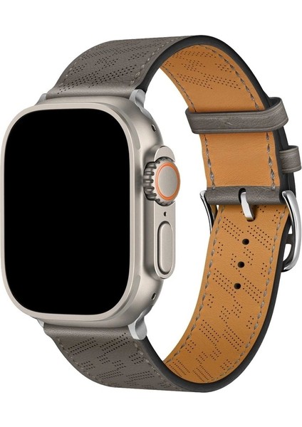 Apple Watch 2/3/Ultra Uyumlu Kordon Deri Metal Tokalı Şık Kayış, Gri fırsatları