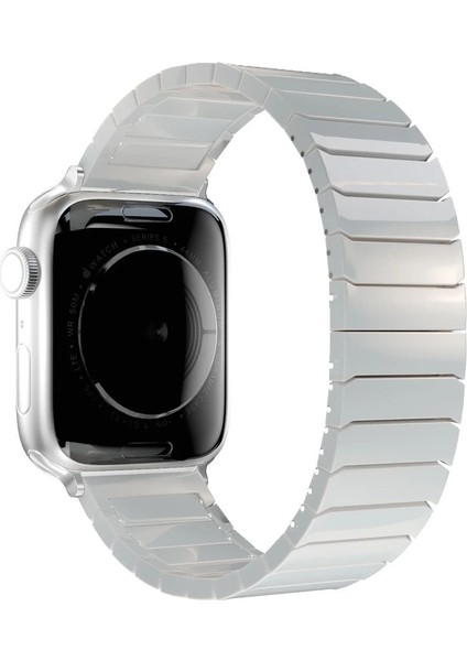 Apple Watch Ultra Uyumlu Kordon Paslanmaz Seramik Metal Kayış, Beyaz fiyatları