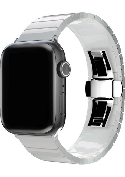 Apple Watch Ultra Uyumlu Kordon Paslanmaz Seramik Metal Kayış, Beyaz fırsatları