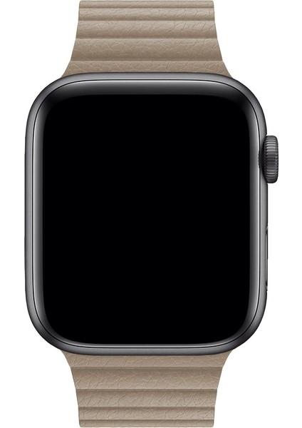 Apple Watch 2/3/4/5/6/7/8/9/se Ultra Uyumlu Kordon Suni Deri Mıknatıslı Kayış, Gold