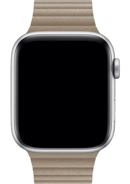 Apple Watch 2/3/4/5/6/7/8/9/se Ultra Uyumlu Kordon Suni Deri Mıknatıslı Kayış, Gold