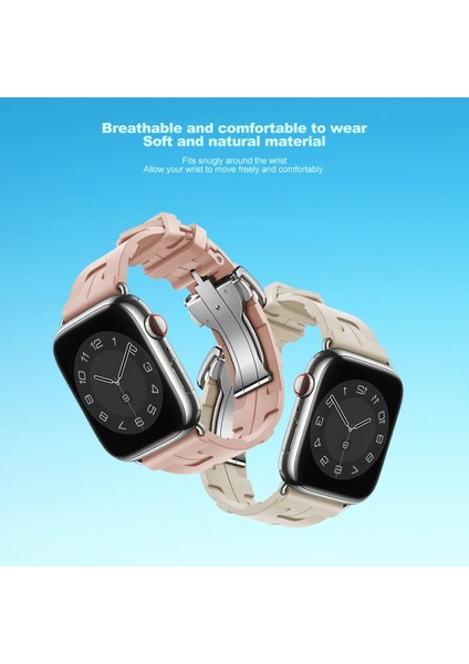 Apple Watch Seri 3/42-44- Uyumlu Kordon Silikon Metal Pimli Tokalı Kayış, Koyu Kır