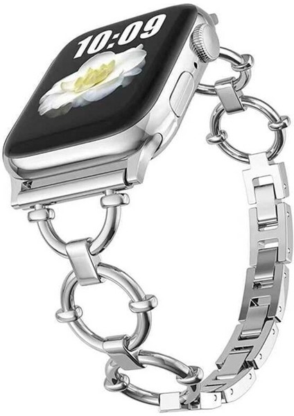 Apple Watch 3/Ultra Uyumlu Kordon Paslanmaz Metal Halkalı Kayış, Gümüş