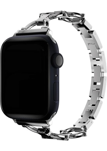 Apple Watch 3/Ultra Uyumlu Kordon Paslanmaz Metal Halkalı Kayış, Gümüş