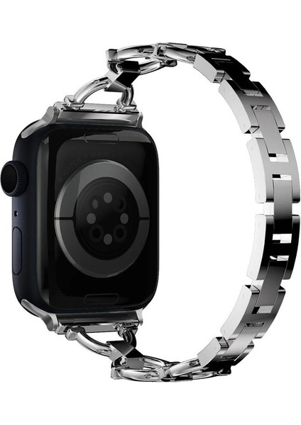 Apple Watch 3/Ultra Uyumlu Kordon Paslanmaz Metal Halkalı Kayış, Gümüş