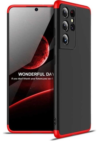Samsung Galaxy S21 Ultra Uyumlu Kılıf Ays Kapak, Siyah-Kırmızı