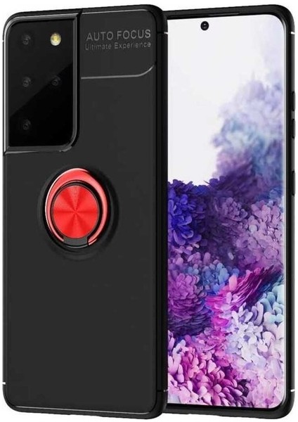 Samsung Galaxy S21 Ultra Uyumlu Kılıf Ravel Silikon Kapak, Siyah-Kırmızı