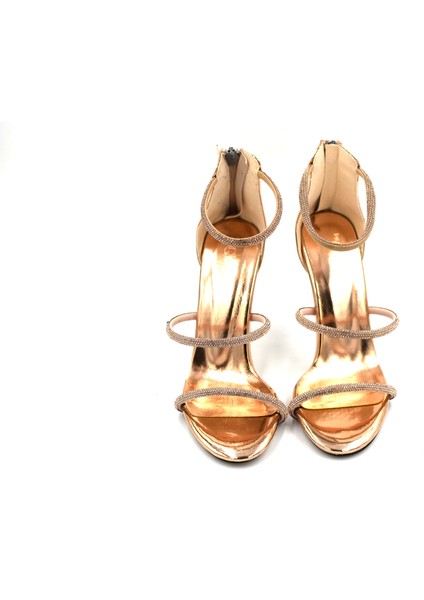 (Shoes) Taş Biye Detaylı 3 Bant Topuklu Kadın Ayakkabı Ros