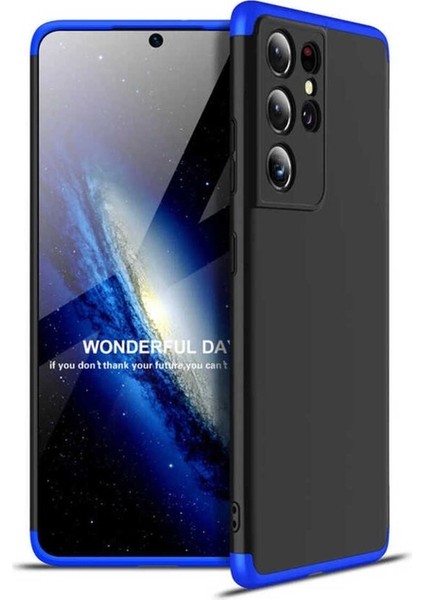 Samsung Galaxy S21 Ultra Uyumlu Kılıf Ays Kapak, Siyah-Mavi