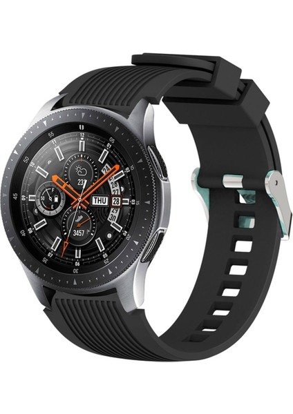 Samsung Galaxy Watch 5/5 Pro Uyumlu Kordon Silikon Spor Çizgili Esnek Kayış, Siyah