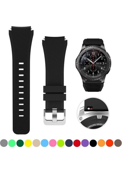Samsung Galaxy Watch 5/5 Pro Uyumlu Kordon Silikon Spor Çizgili Esnek Kayış, Siyah