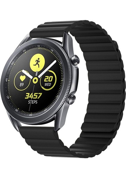 Samsung Galaxy Watch Gear S3 / Gear S4 Uyumlu Kordon Suni Deri Bakla Tasarımlı Kayış, Siyah