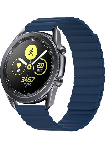 Samsung Galaxy Watch 4 Uyumlu Kordon Suni Deri Bakla Tasarımlı Kayış, Lacivert