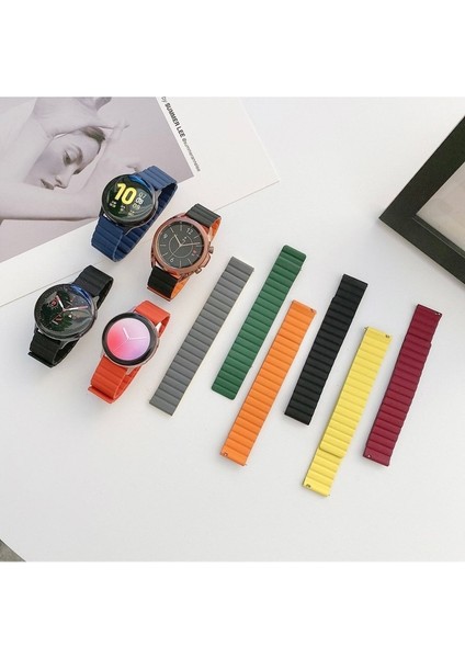 Samsung Galaxy Watch 4 Uyumlu Kordon Suni Deri Bakla Tasarımlı Kayış, Lacivert