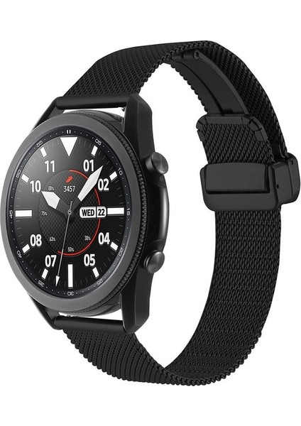 Samsung Galaxy Watch Gear S3 / Gear S4 Uyumlu Kordon Paslanmaz Hasır Metal Toka Kayış, Siyah