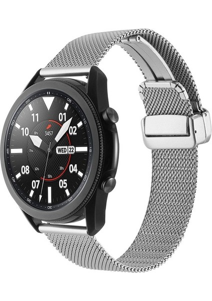 Samsung Galaxy Watch Gear S3 / Gear S4 Uyumlu Kordon Paslanmaz Hasır Metal Toka Kayış, Gümüş