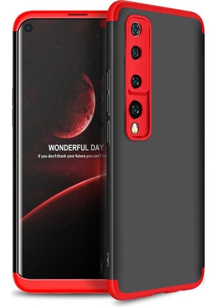 Xiaomi Mi 10 Uyumlu Kılıf Ays Kapak, Siyah-Kırmızı