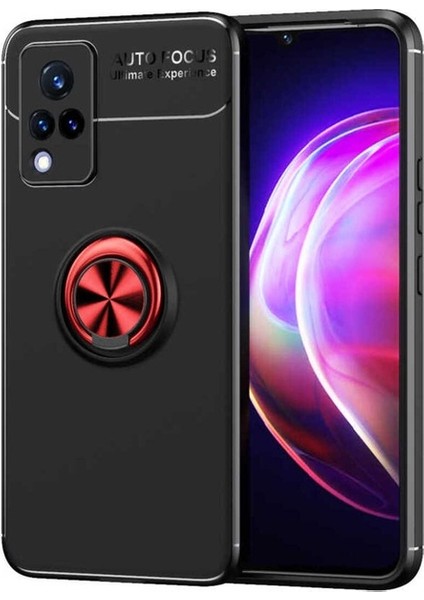 Vivo V21 Uyumlu Kılıf Ravel Silikon Kapak, Siyah-Kırmızı